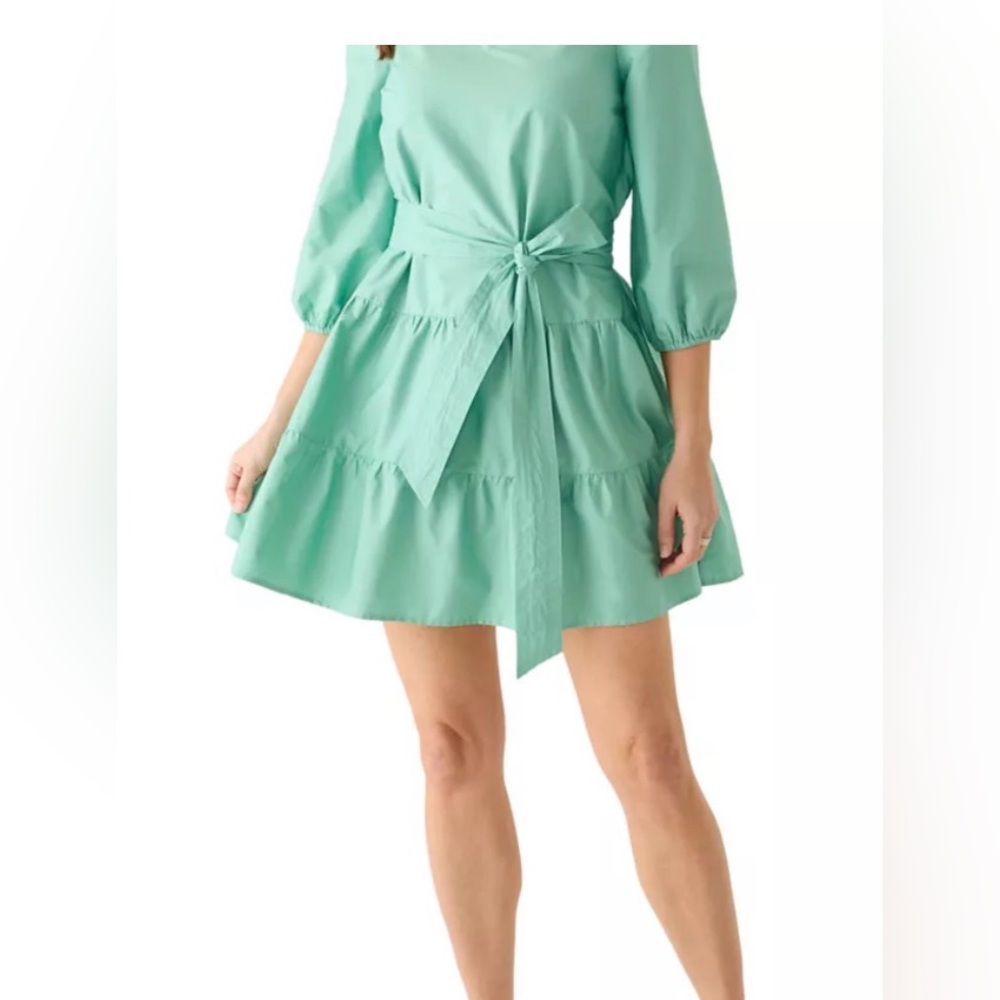 crown & ivy Mint Tie-Waist Tiered Mini Dress